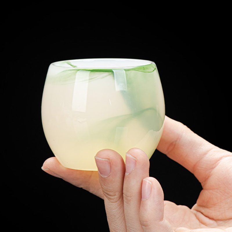 翡翠绿玉石茶杯酒杯功夫茶具自用养生高档玉石主人杯单个泡茶杯子