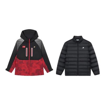 特步童装儿童三合一外套冬季新款男童羽绒服内胆新年红色加绒风衣