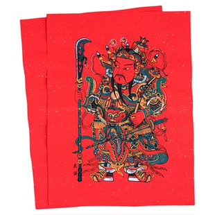 武强年画大刀门神秦琼敬德手工拓印洒金红底宣纸传统门神木版年画