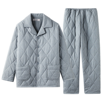 美标三层加厚夹棉纯棉睡衣套装男