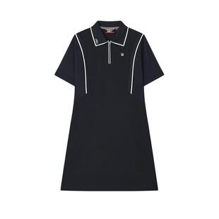 FILA 斐乐官方女子针织连衣裙2024秋季新款时尚休闲POLO领连身裙