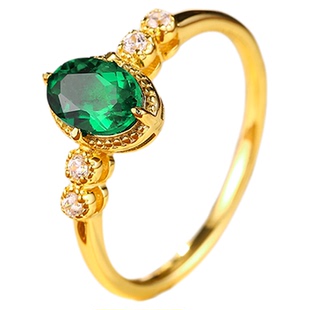 【SOOMI露珠】925银1克拉培育祖母绿宝石戒指时尚百搭设计戒环女