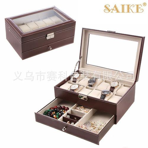 现货批发双层PU皮革12手表首饰手表厂家收纳盒手表位收纳盒珠宝盒