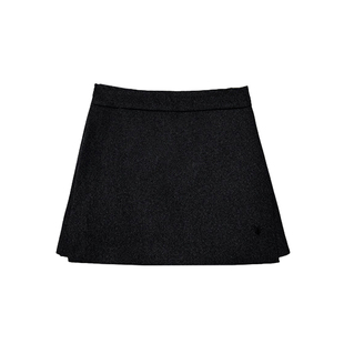 【OKOK LOVEU】两侧开叉小蜜蜂刺绣黑色裤裙毛呢短裤半身裙短裙女