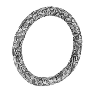 寸银坊大理原创足银纯手工复古女款民族风盛放牡丹银镯子.传承