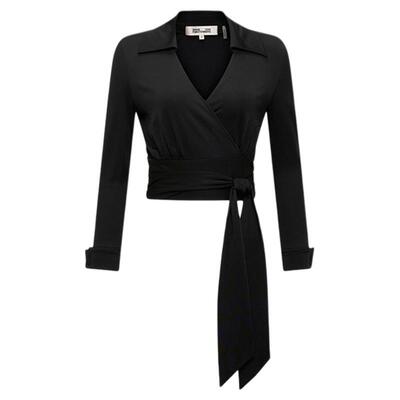 DVF曜石黑摩登针织POLO领上衣