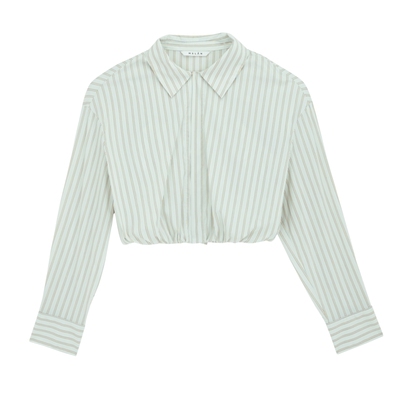 MSLAN时髦短款假两件条纹衬衫