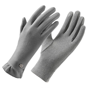 新款春秋德绒手套女户外骑行开车单层晨练跑步可触屏冬季保暖手套