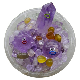 天然水晶碎石白水晶碗卡通表情包宝石玛瑙桌面微景观小众可爱摆件