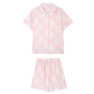 OllaBra 少女心粉色卡通短袖睡衣裤套装夏季薄款透气短裤家居服女