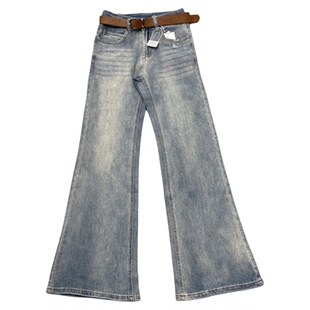 李李服饰加绒简约蓝调低腰不贴腿微喇牛仔裤女2025冬季显瘦拖地裤