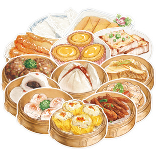 【早茶大全套共13张】 原创水彩手绘风点心异型带邮资明信片新中式广州邮政定制可邮寄 文创节日祝福收藏文化礼品【中商文创】