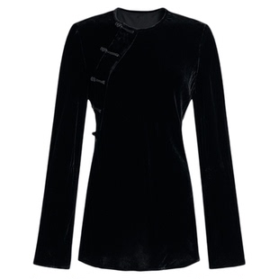 MNGATA G.宫小妍【唐装盘扣】真丝丝绒秋冬新中式斜襟上衣5080314