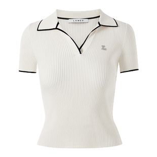 LANCY/朗姿2025夏新款高级修身polo领短袖针织衫简约百搭上衣女