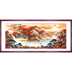 鸿运当头国画客厅装饰画沙发背景墙山水画办公室字画大气靠山挂画