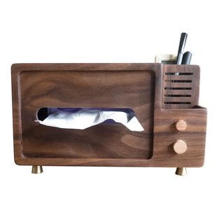 黑胡桃纸巾盒实木创意复古客厅多功能放遥控器收纳茶几桌面抽纸盒