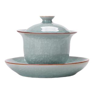 汝窑冰花三才盖碗功夫茶具遇水化冰陶瓷开片泡茶器撇口防烫泡茶碗