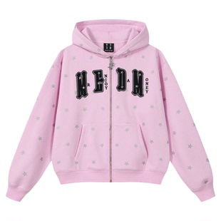 MEDM 闪粉小星星双层刺绣贴皮休闲开衫连帽卫衣休闲情侣加绒帽衫