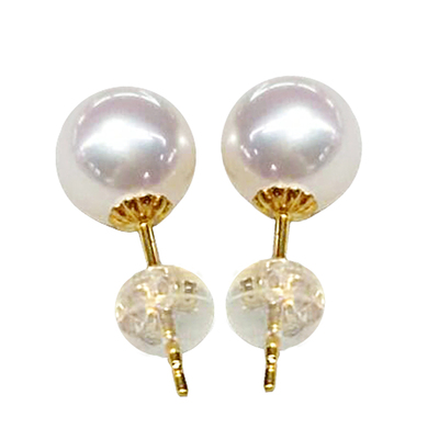 双珠耳环 18K金AKOYA天然海水珍珠耳环耳钉 优秀亮度