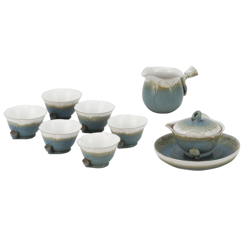 万仟堂陶瓷功夫茶具荷花套装礼盒装客厅家用盖碗泡茶壶秋荷一池02