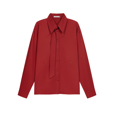 DOSORDONTS 2025秋冬新品复古匹马棉宽松多种穿法收腰领带衬衫女