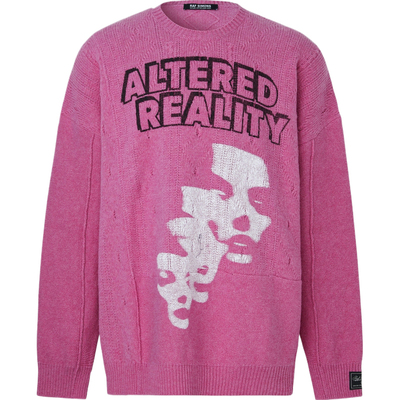 【秒杀】Raf simons 秋冬男士大廓形仿旧贴花印花绵羊毛毛衣