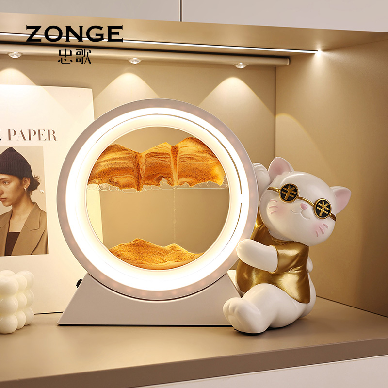 忠歌招财猫流沙画摆件家居饰品乔迁新居礼品房间沙漏装饰开业礼物