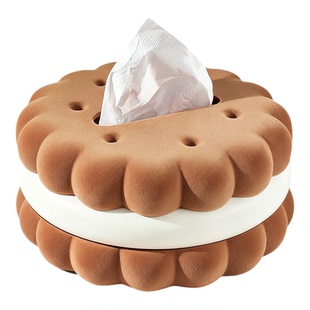 高级感饼干造型家居桌面毛绒纸巾盒家用客厅餐桌抽纸盒梳妆台摆件