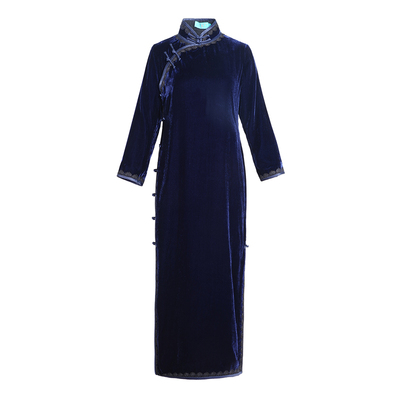 三重门复古日常长款蕾丝旗袍中式