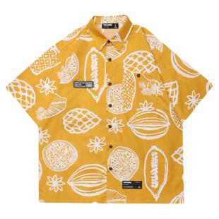 From Mars 菠萝味的夏天 趣味涂鸦设计感潮牌ins休闲度假短袖衬衫