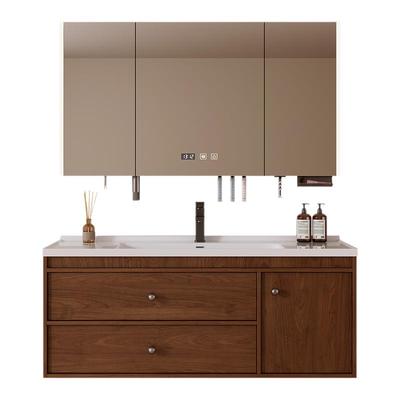 沐枫优家胡桃色中古风实木浴室柜陶瓷一体盆卫生间洗手盆洗脸盆柜