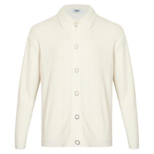 摩摹男装 秋冬休闲毛衣开衫男英伦气质坑条纹理纯色翻领针织外套