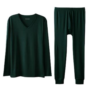 舒雅保暖内衣男女情侣圆领全棉毛衫双面磨毛秋衣秋裤套装中等厚度