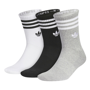 adidas阿迪达斯袜子男女同款三条纹黑白灰三双装简约中筒袜JP1277