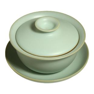 茶学堂汝窑盖碗天青色福满泡茶碗开片可养三才盖碗釉色温润内敛