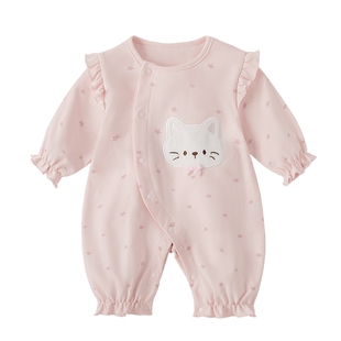 [7A抗菌]婴儿春季连体衣女婴可爱猫咪哈衣新生儿外出一岁宝宝衣服