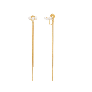 无耳洞港风复古珍珠耳夹女金色长流苏链条耳环垂坠感气质百搭耳饰