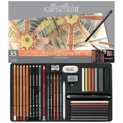 进口卡塔CRETACOLOR素描绘画套装石墨 碳笔油性彩铅 粉彩便携式装