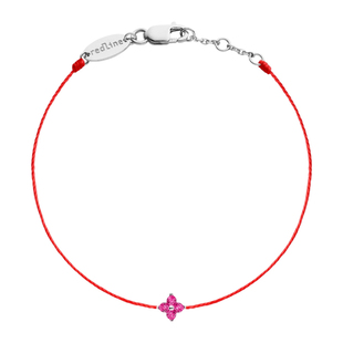 Redline/红绳女士手链精致18K白金镶钻 0.03 红宝石星花幸运手绳