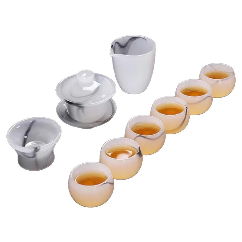 杰晟琉璃水墨琉璃套装功夫茶具茶杯高端家用盖碗整套泡茶家用礼盒