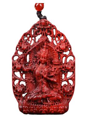 镂空印度小叶紫檀佛牌观音吊坠