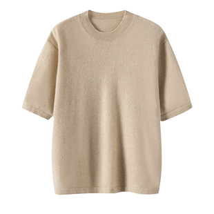 轻奢山羊绒衫女短袖圆领宽松针织毛衣慵懒风高级感百搭