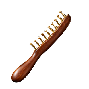 黄铜头部按摩梳子经络疏通拨筋棒大齿梳子头皮头疗养生刮痧宽齿梳