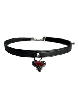 复古暗黑红爱心choker项链辣妹皮颈链朋克锁骨链亚文化万圣节配饰