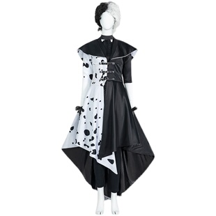 漫之秀黑白魔女库伊拉cos电影同款库伊拉斑点礼服cos假发黑纱手套
