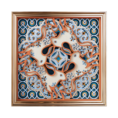 钱兔无量—梯木叠雕原创装饰摆件