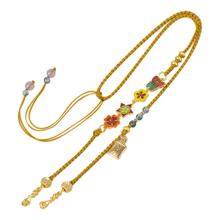 双耳黄金平安如意锁包项链编绳挂绳锦鲤锁编织绳配链项链绳子男女