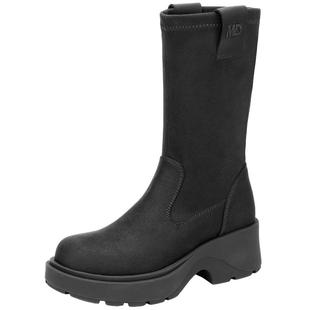 saturdaymode弹力瘦瘦靴女2025冬季新款粗跟增高显瘦短筒靴骑士靴