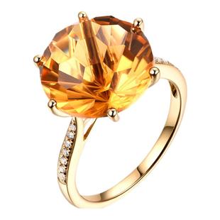 米莱珠宝 8.1克拉天然黄水晶戒指女18K金钻石镶嵌钻戒 彩宝石定制