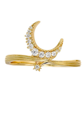 轻奢星月白锆石S925银镀金戒指